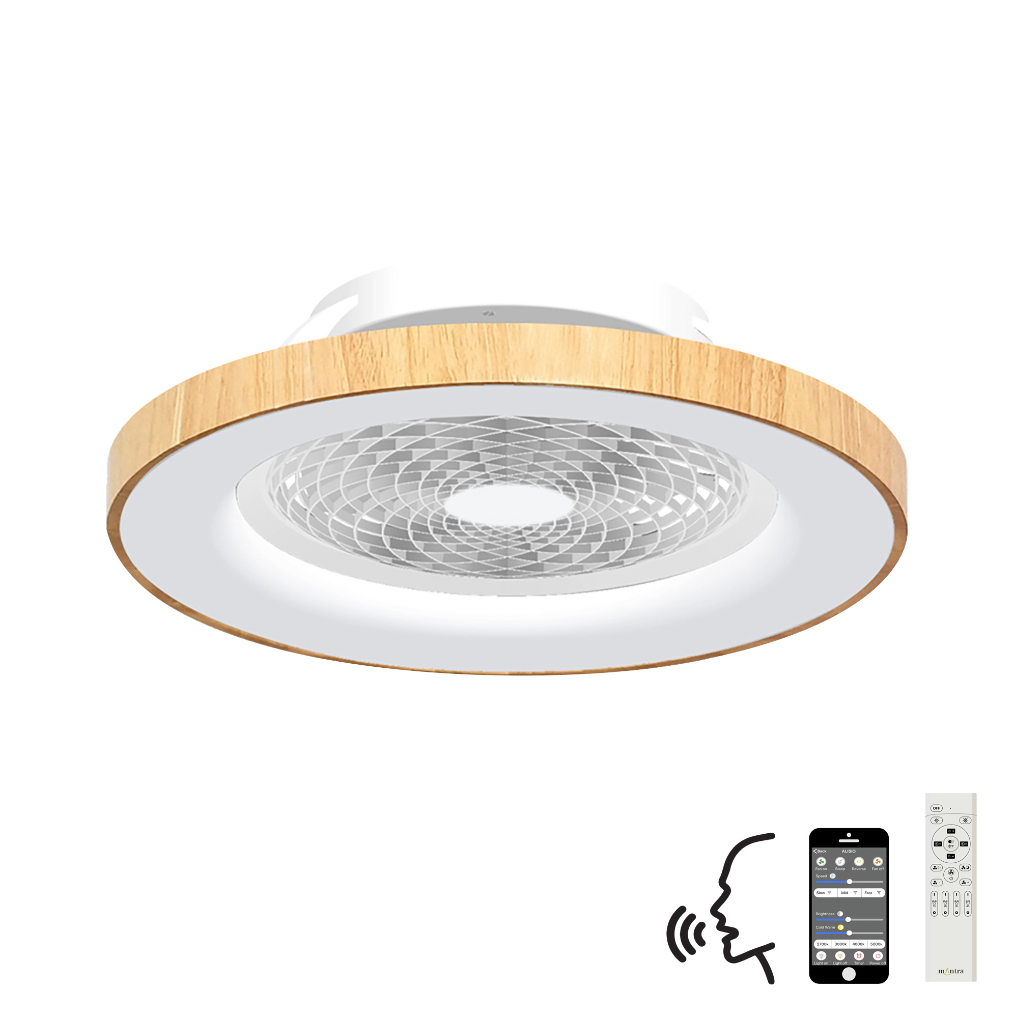 M7126  Tibet 70W LED Dimmable Ceiling Light & Fan, Remote / APP / Voice Controlled Wood Effect